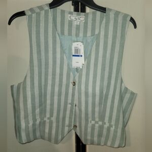 Hippie Rose Mint Green and White Striped Vest Size XL